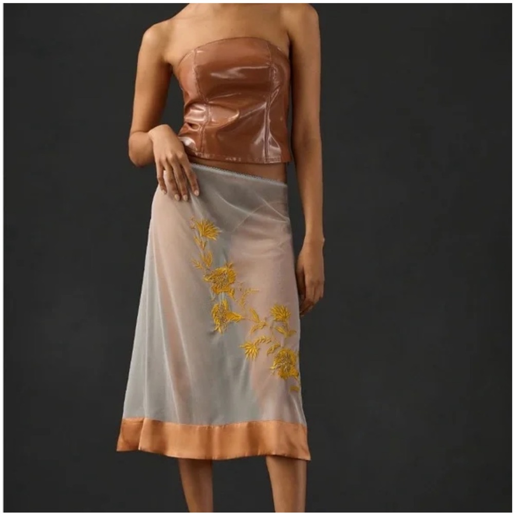 By Anthropologie Embroidered Sheer Midi Skirt